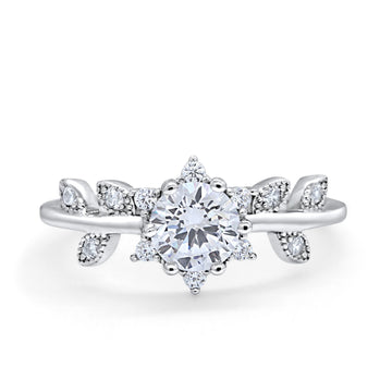 Art Deco Dainty Wedding Engagement Ring Round Cubic Zirconia 925 Sterling Silver